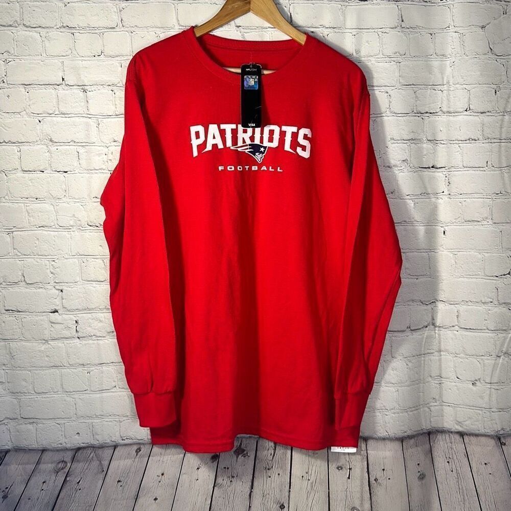 Majestic New England Patriots‎ Long Sleeve T Shirt Front Logo NFL  Red  XL Mens